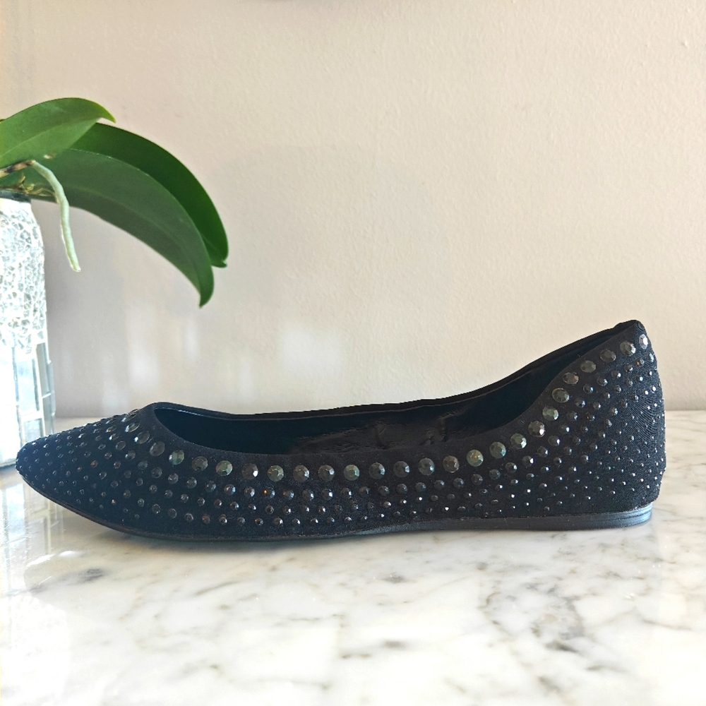 BCBGeneration Black on Black Sequin Studded Ballet Flats | Size 8M/38 - Picture 6 of 10